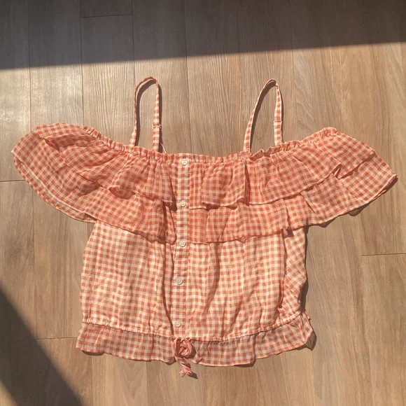 LC Lauren Conrad check print ruffle detail boho top XXL - Picture 4 of 17